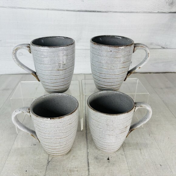 Home Target Gray Ribbed Brown Speckled Farmhouse Rustic 10oz Cups Mugs Set of 4 - Picture 2 of 16